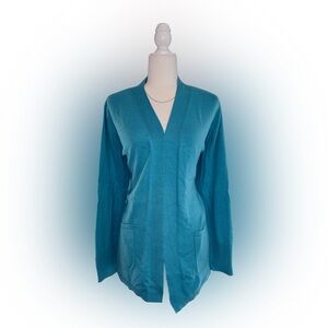 Isaac Mizrahi Aqua Teal Open Drape Front Long Sleeve Cardigan Size L